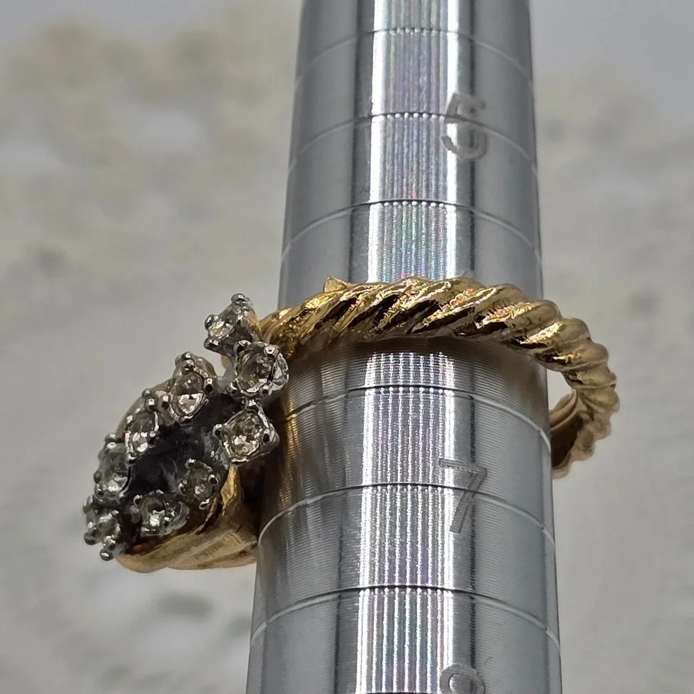Vintage Cornucopia Rhinestone Ring Horn Of Plenty Goldtone Size 6